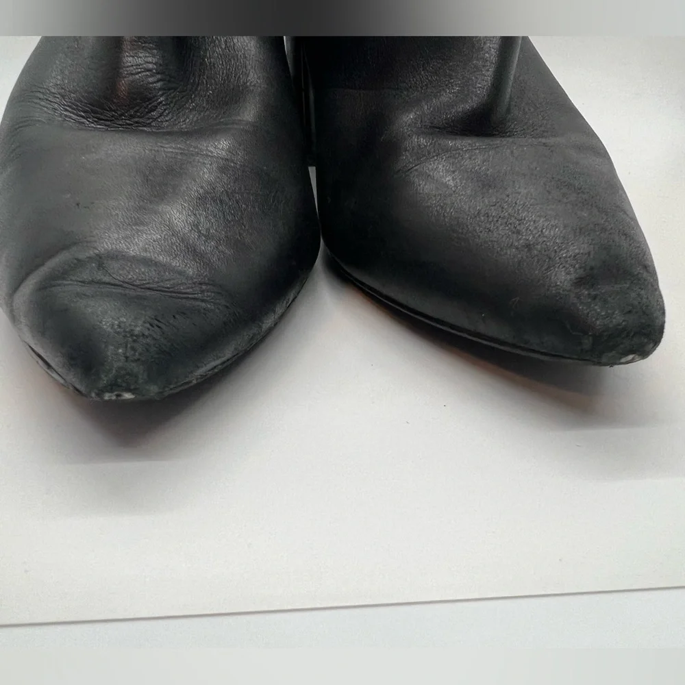 Steve Madden Black Leather Block Heel Ankle Boots Booties Sz 9 - Picture 7 of 11